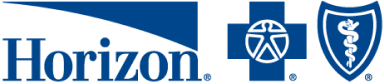 Blue and white logo featuring the word "Horizon" next to the Blue Cross Blue Shield symbols: a cross with a human figure inside and a shield with a serpent-entwined staff, representing trusted autism services in NJ.