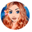 Illustration of a woman with long, wavy red hair, wearing a coral flower in her hair. She has blue eyes and a neutral expression. The background is a blend of blue and teal colors, evoking the vibrant creativity akin to ABA in New Jersey's innovative approaches.