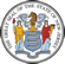 The New Jersey state seal features two women as supporters holding a shield with three plows, symbolizing the state's agricultural heritage. Above, a knight's helmet and horse's head proudly rest, while the border reads “The Great Seal of the State of New Jersey," representing both tradition and progress in fields like ABA in NJ.