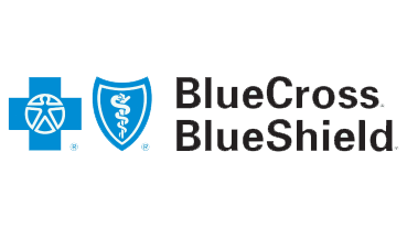 Blue Cross Blue Shield logo featuring a blue cross with a stylized human figure and a blue shield with a white caduceus symbol, next to the words "BlueCross BlueShield" in black text.